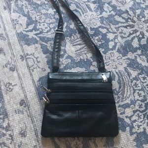 Black faux leather crossbody bag